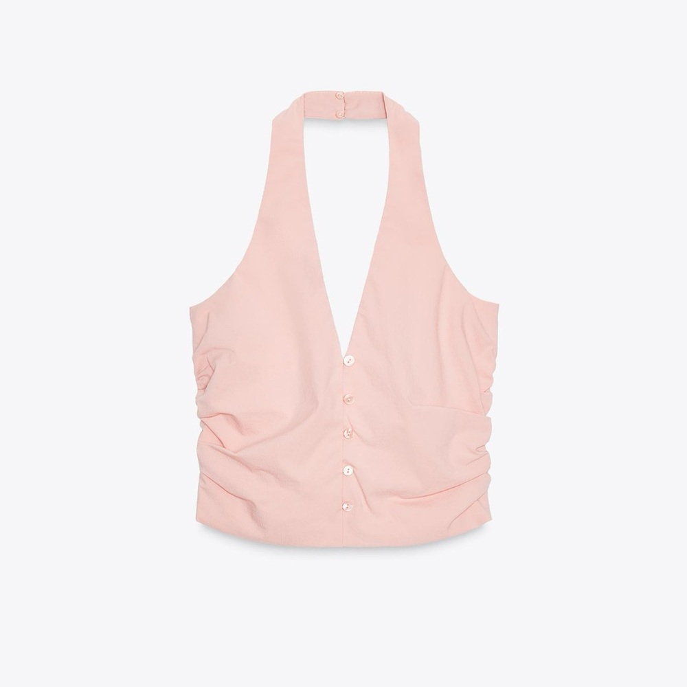 Zara Pink Vest Halter Neck Button-Up Top